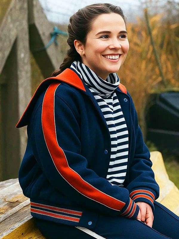Lizzie Davidson Such Brave Girls Blue Varsity Jacket - back view