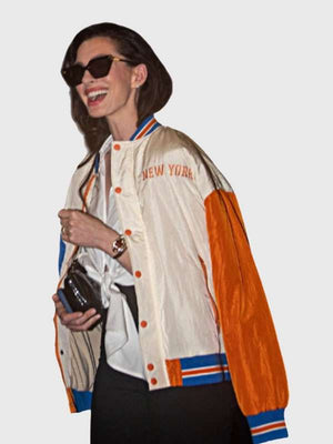 Anne Hathaway Knicks Varsity Jacket - detail view