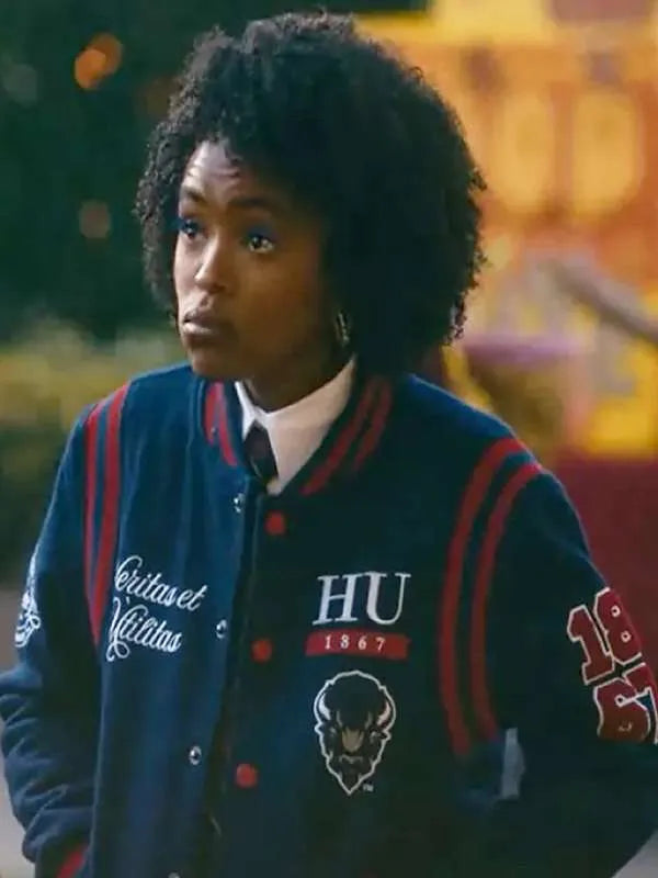 Lovie Simone Forever Blue Varsity Jacket - back view