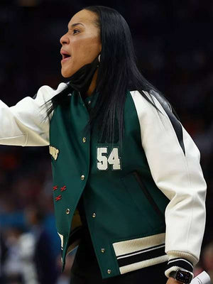 Dawn Staley 54 Green and White Letterman Jacket - detail view
