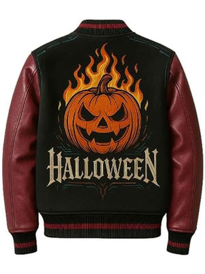 Fire Pumpkin Varsity Jacket - back view