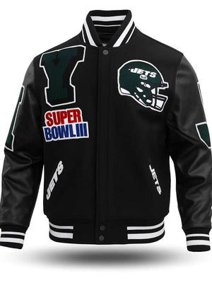 New York Jets Black Varsity Jacket - back view