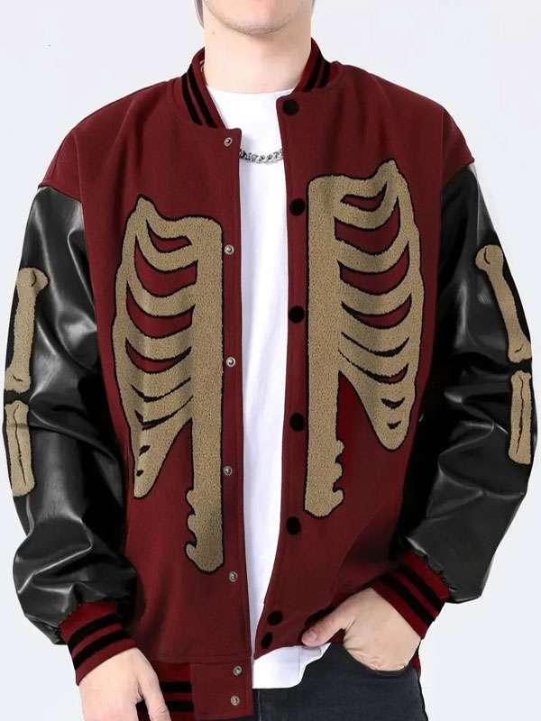 Skeleton Baseball Varsity Jacket - back view