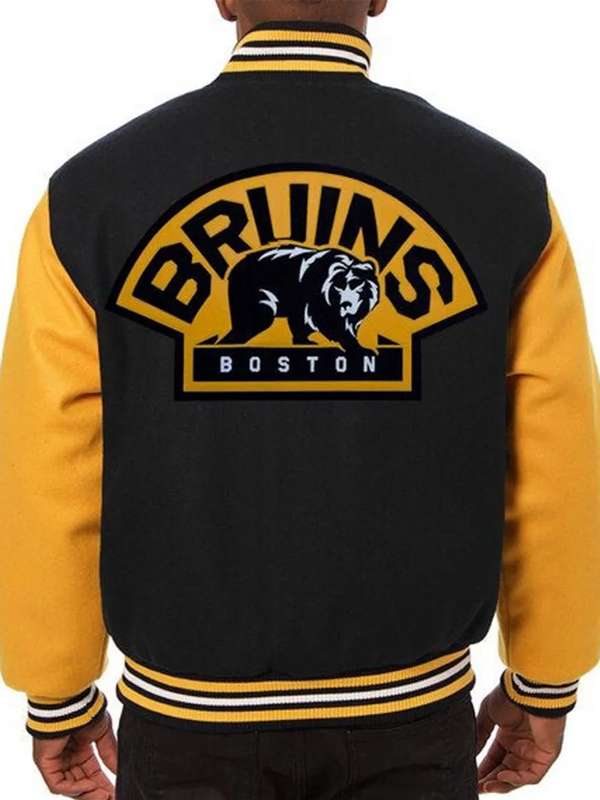 Boston Bruins Black and Yellow Varsity Jacket - back view