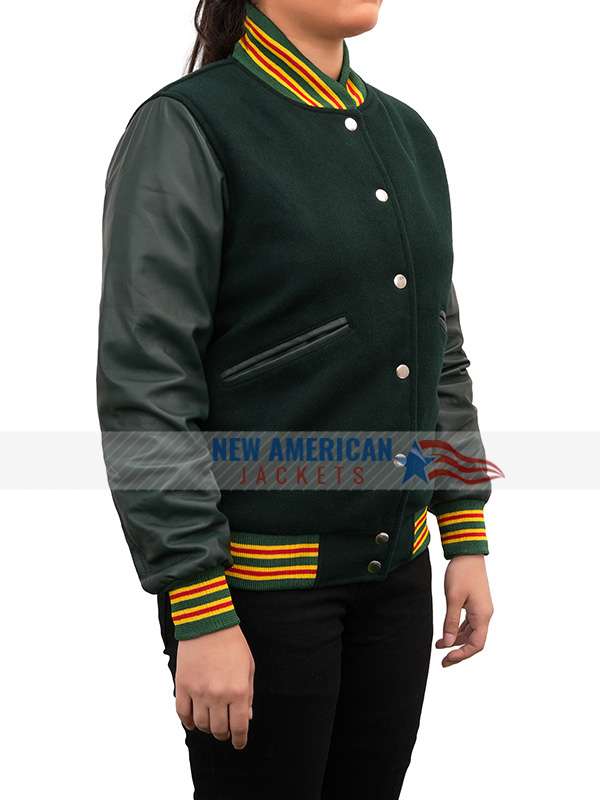 Am I Ok Lucy Green Varsity Jacket - back view