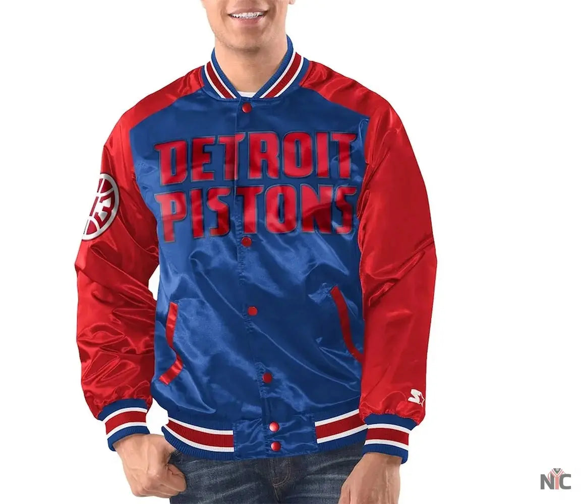 Royal/Red Detroit Pistons Inspired Renegade Varsity Satin Jacket