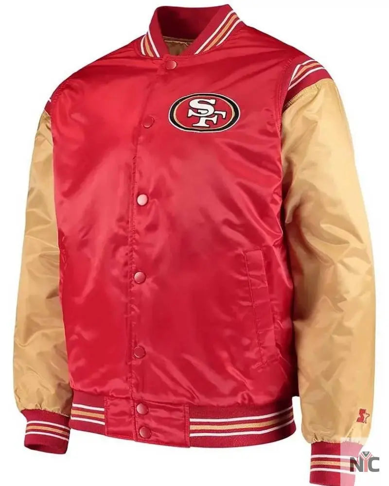San Francisco 49ers Inspired Enforcer Scarlet And Gold Varsity Jacket