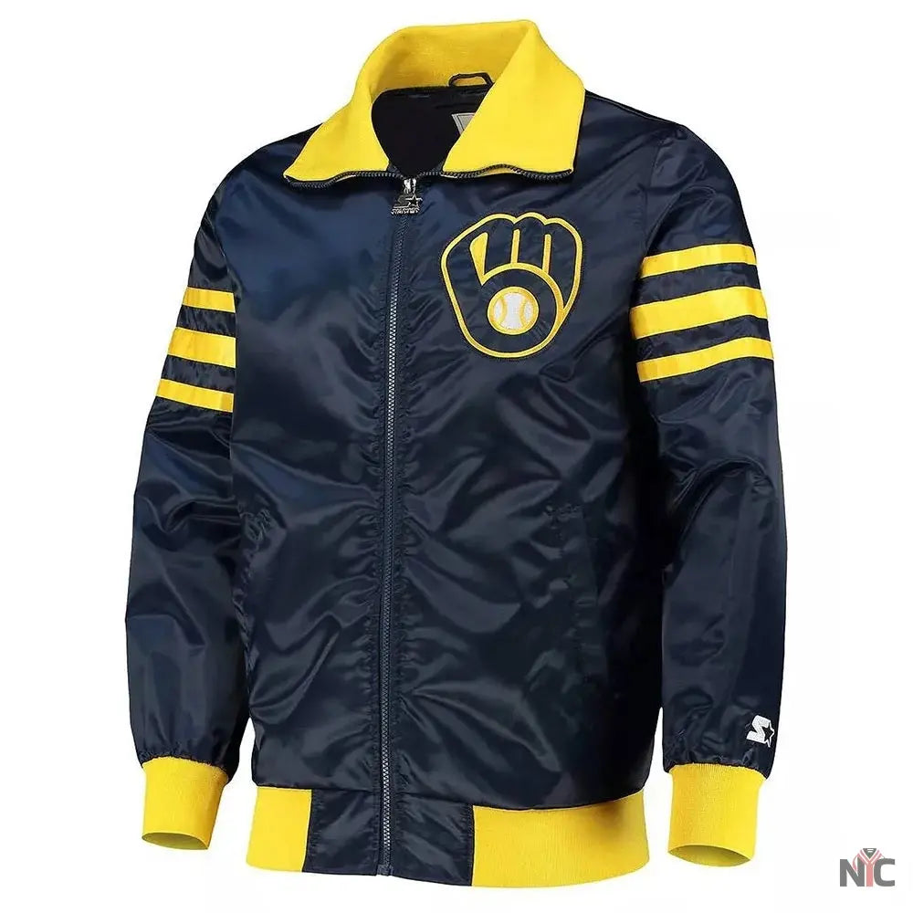 The Captain II Milwaukee Brewers Inspired Navy Satin Jacket