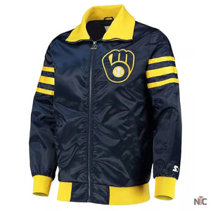 The Captain II Milwaukee Brewers Inspired Navy Satin Jacket