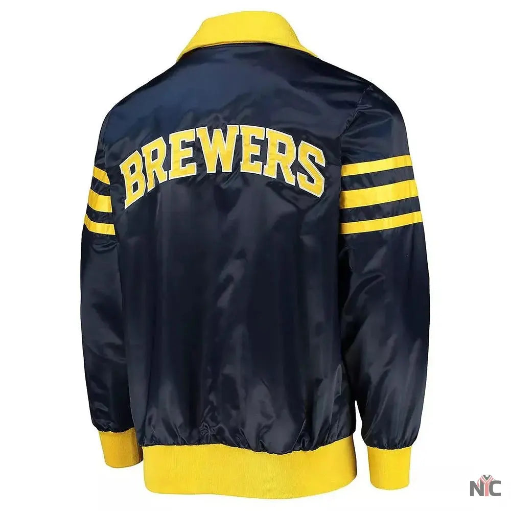 The Captain II Milwaukee Brewers Inspired Navy Satin Jacket