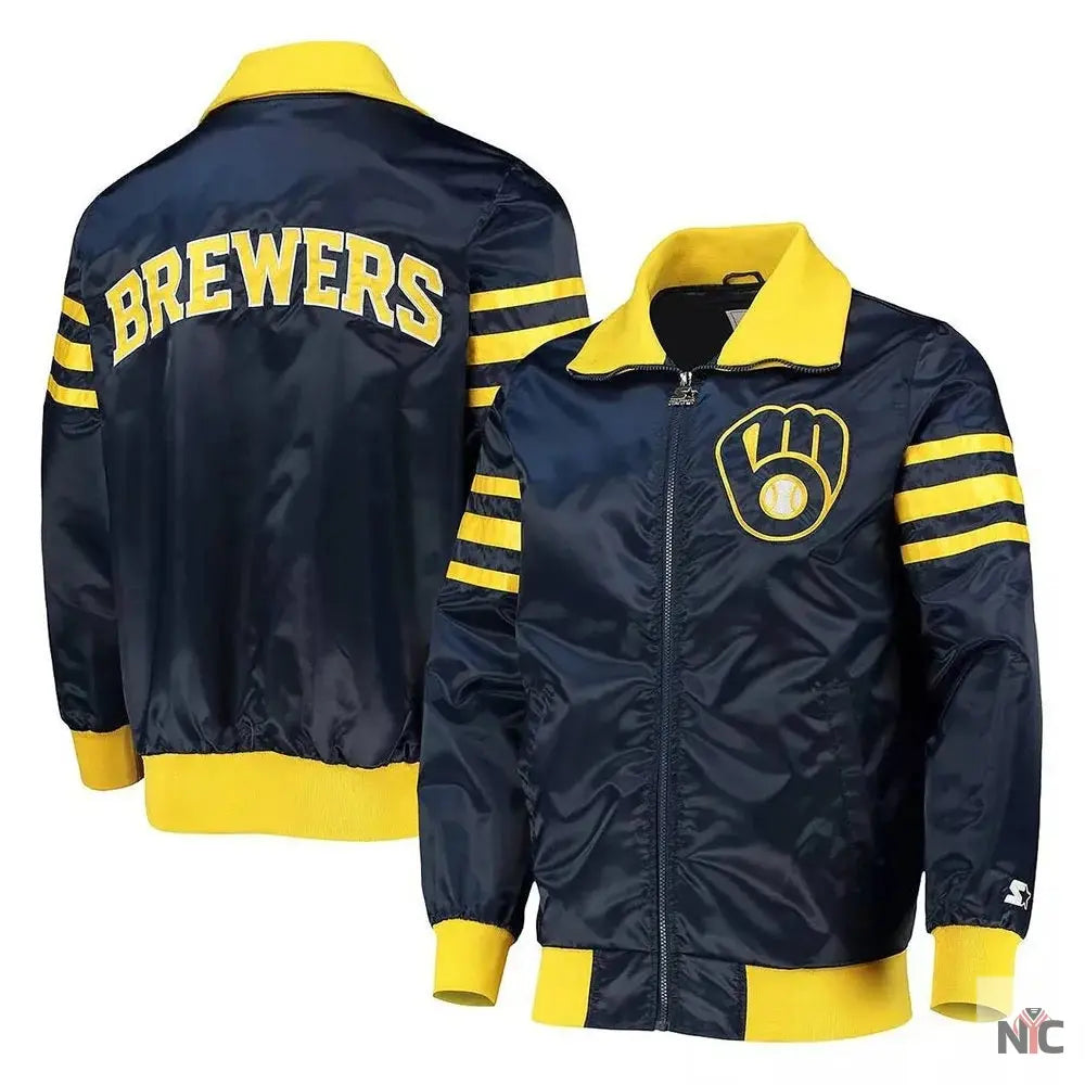 The Captain II Milwaukee Brewers Inspired Navy Satin Jacket