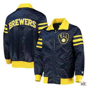 The Captain II Milwaukee Brewers Inspired Navy Satin Jacket