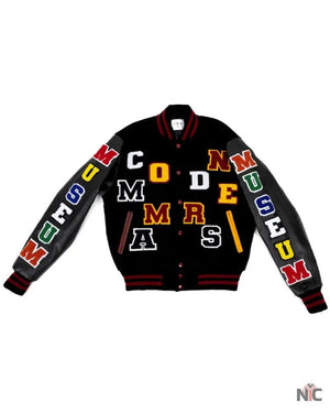 The Museum Black Washington Commanders Inspired Wool & Leather Full Snap Varsity Jacket