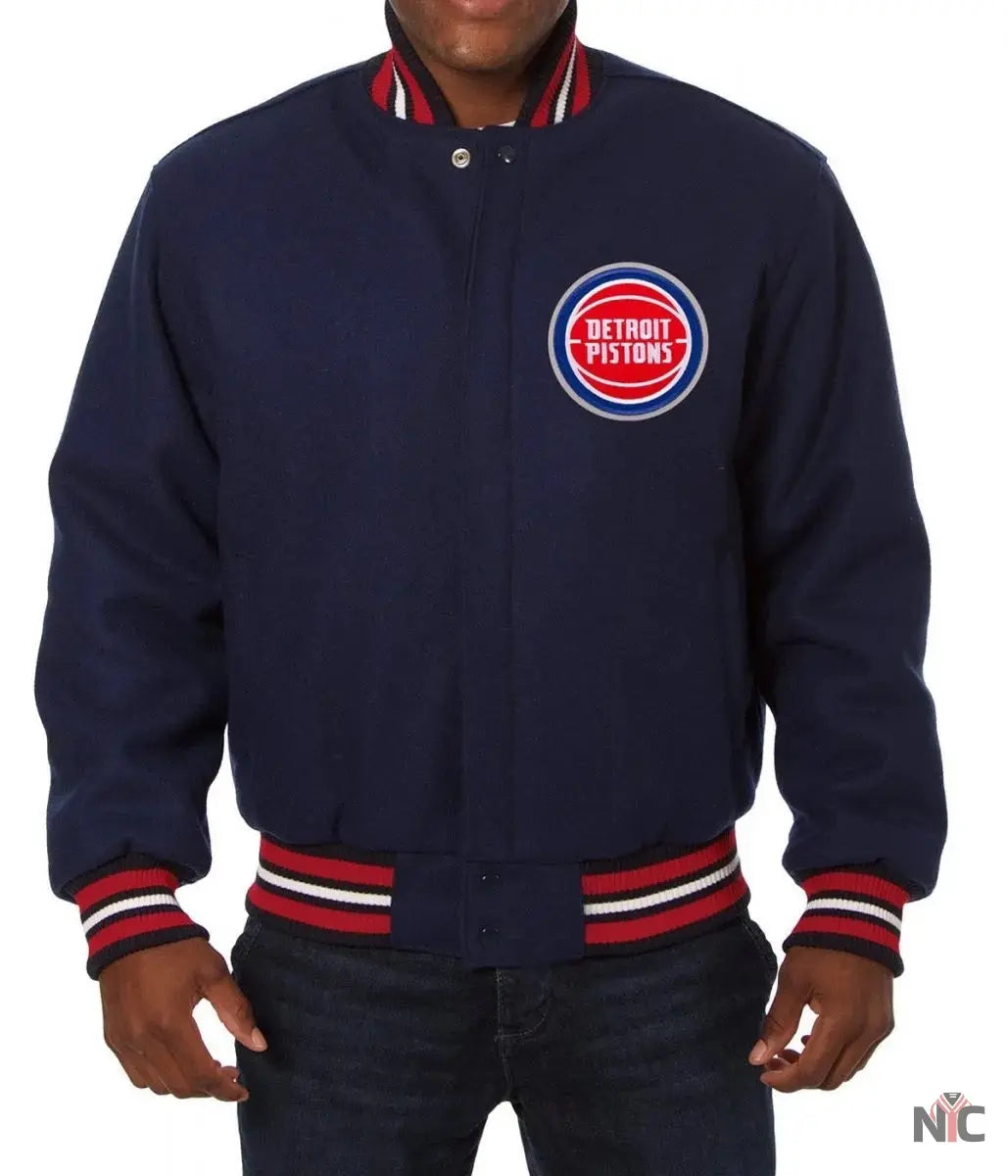 Varsity Detroit Pistons Inspired Navy Blue Wool Jacket