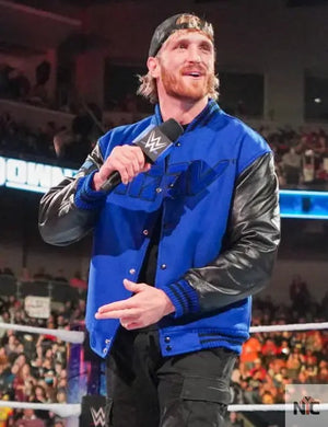 WWE Logan Paul Blue And Black Varsity Jacket